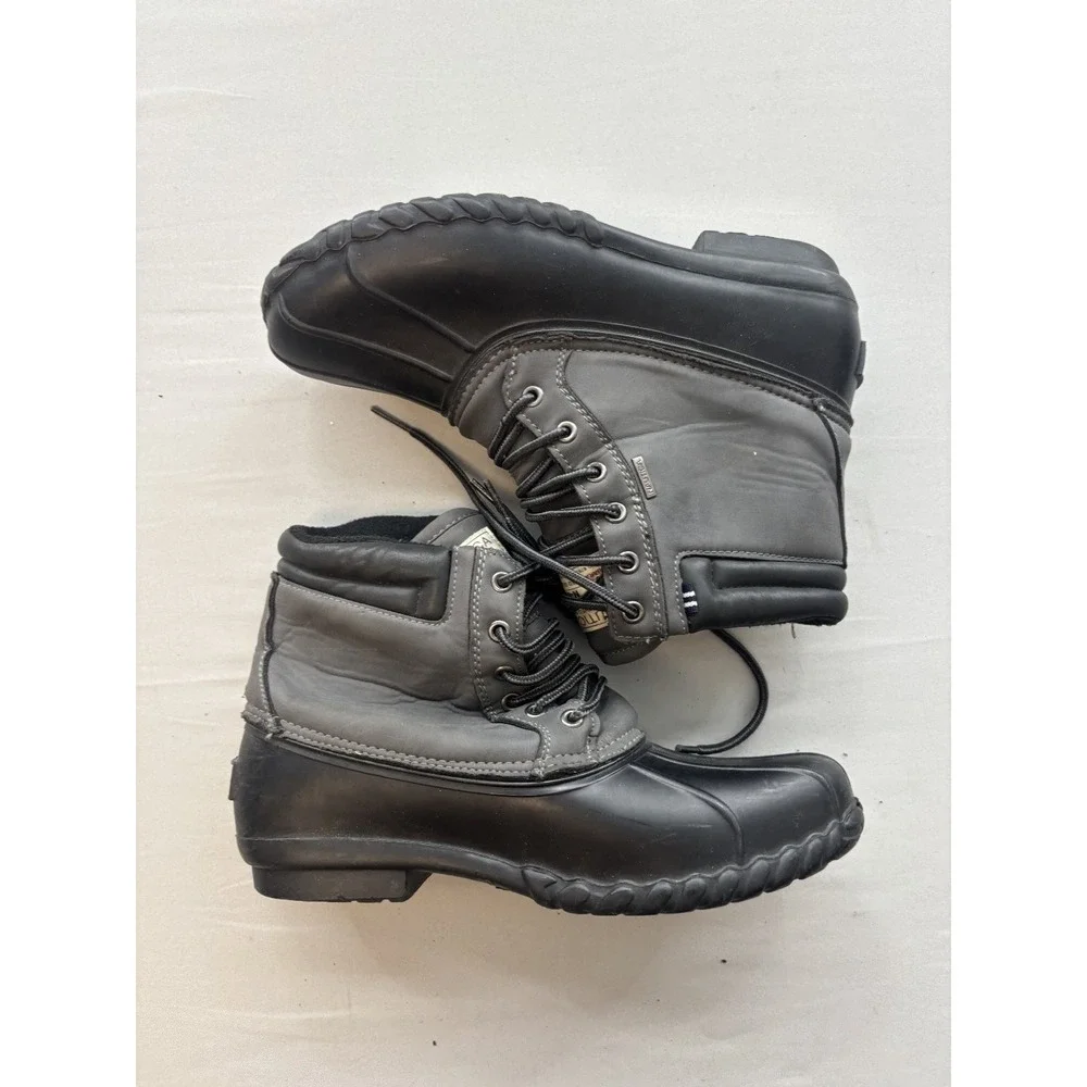 Nautica Mens Duck Boots US 10 Black Gray Waterproof Lace Up Rain Snow Gear